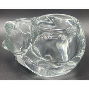 Vintage Indiana Clear Glass Sleeping Cat Votive Candle Holder